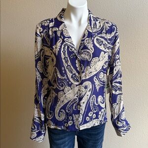 Karen Kane Navy and Cream Paisley Shirt